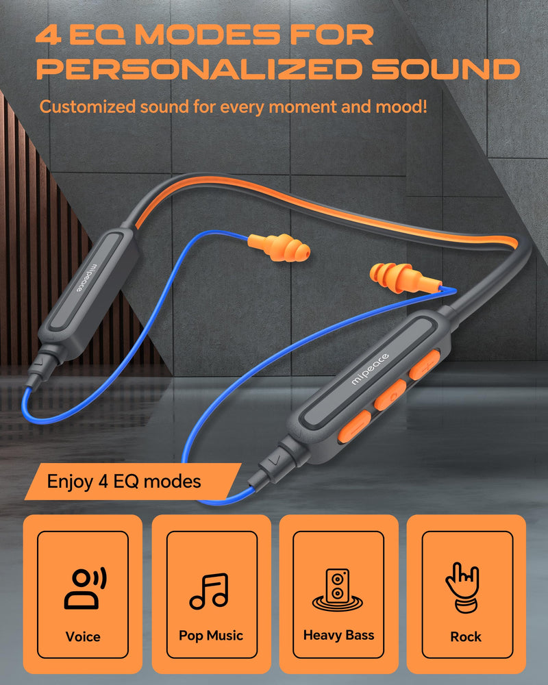 MIPEACE Neckband Bluetooth Work Headphones, 29dB Work Earbuds Bluetooth OSHA Approved-Ear Protection Headphones Noise Reduction for Construction Safety Industry, 20+Hour Battery, 4 EQ Modes Blue