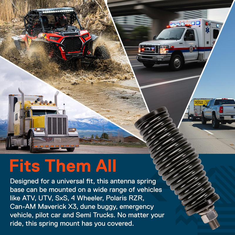 True MODS Chrome Heavy-Duty Stainless Steel CB Radio Antenna Spring Mount Base [3/8" 24 Thread] for Offroad UTV ATV SxS Side-by-Side 4 Wheeler Polaris RZR Razor Can-Am Maverick X3 Semi Truck Vehicle 1pc 3/8" - 24 Thread