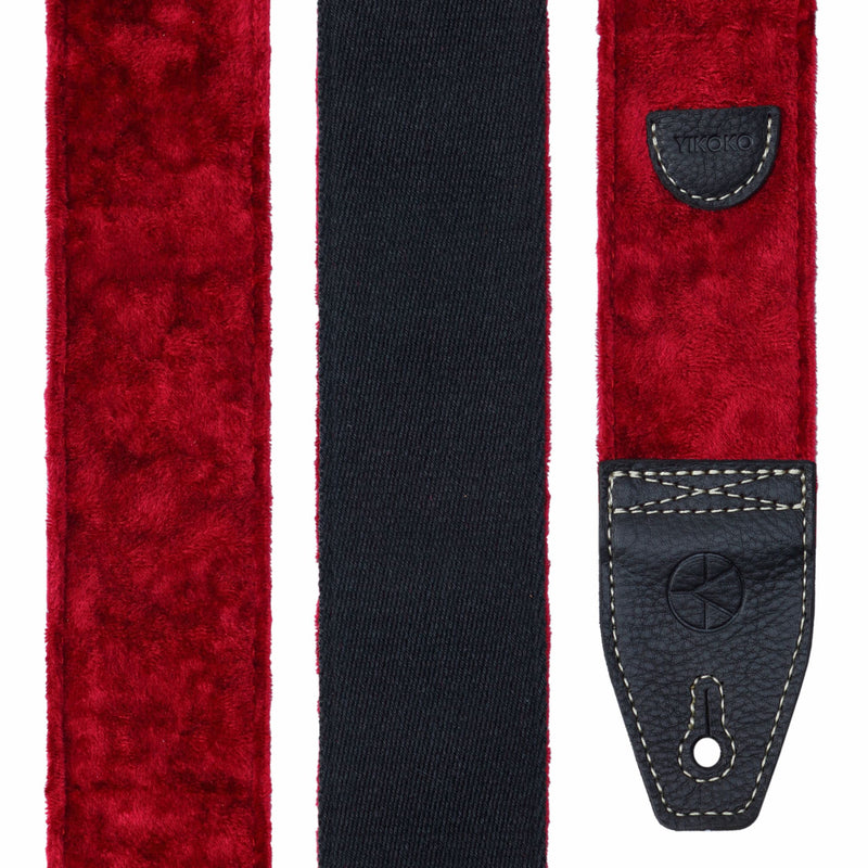 Guitar Strap 2 inch Velvet Guitar Straps with Full Grain Leather End, for Bass Electric and Acoustic Guitars, Free Strap Button, 2 Strap Locks and 4 Guitar Picks Red