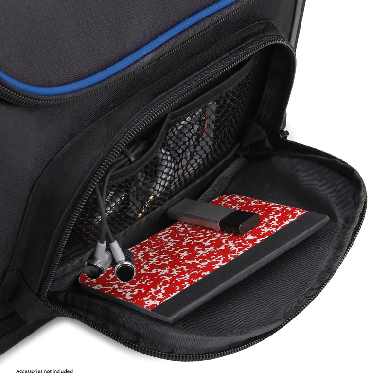 USA Gear Compact Tablet Messenger Bag Compatible with Samsung Galaxy Tab S7 11", Lenovo Tab M10 10.3", Samsung Galaxy Tab S6 Lite 10.4" - Shoulder Strap, Padded Adjustable Interior (Blue) Black and Blue