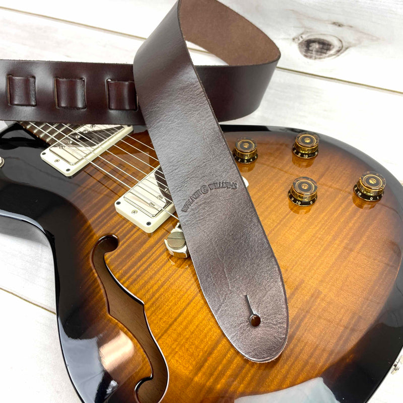 Walker & Williams S-05 Dark Walnut Brown Full Grain Extra Thick Soft Italian Leather Rugged Finish Guitar Strap
