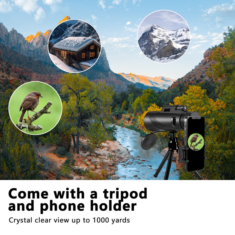 Monocular-Telescope High Powered for Smartphone Monoculars 80x100 for Adults High Definition Monocular Telescope for Stargazing Hunting Wildlife Bird Watching Travel Camping Hiking