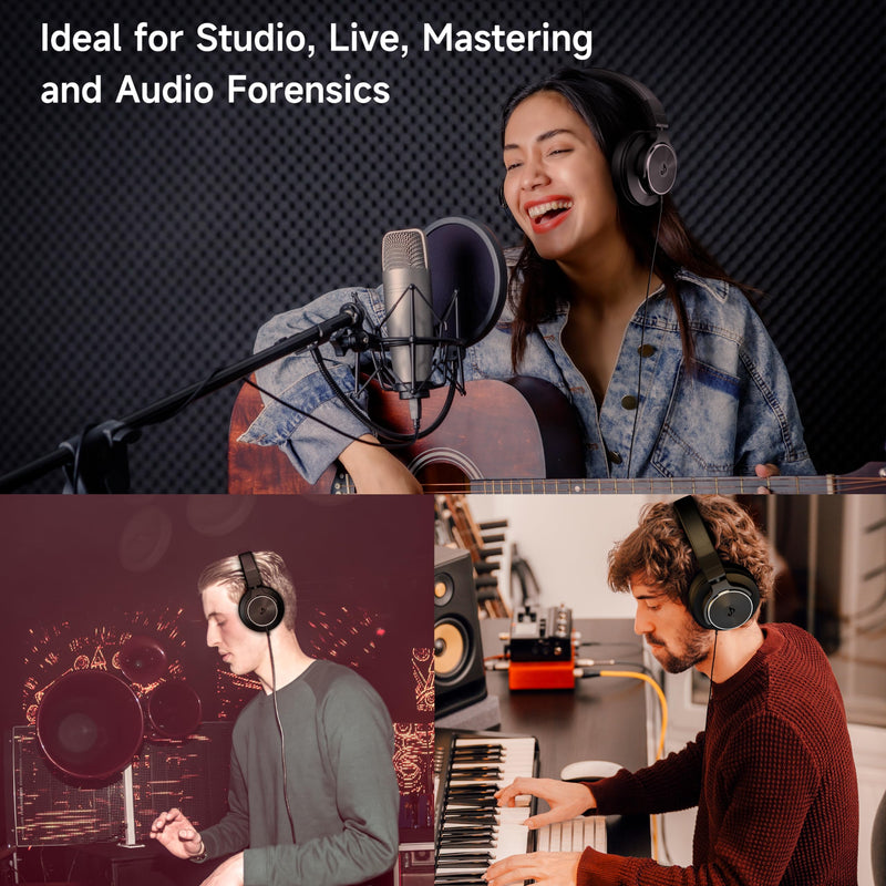 Wired Over Ear Headphones, Studio Monitor & Mixing DJ Headphones with 50mm Neodymium Drivers and 1/4 to 3.5mm Jack for Guitar AMP Podcast Piano Keyboard (Black) Black