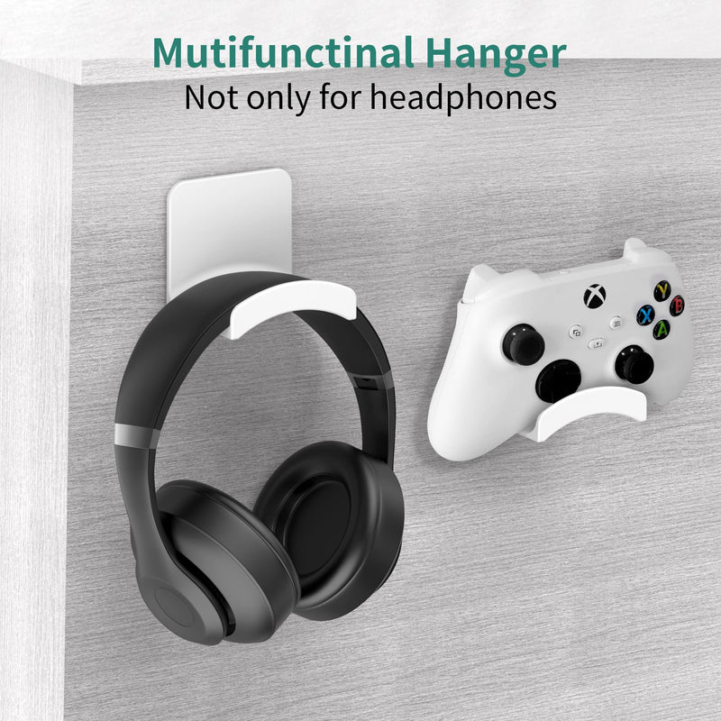 HomeMount Headphone Stand Headset Holder - Adhesive Gaming Headphone Hanger Hook Desk Mount for Most Headphone & Controller (White) White