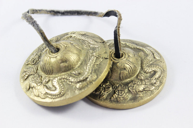 Tingsha/Tibetan Meditation Bell/Finger Cymbals with free Silk Case by Nepalese Handicraft Zone (Bronze)
