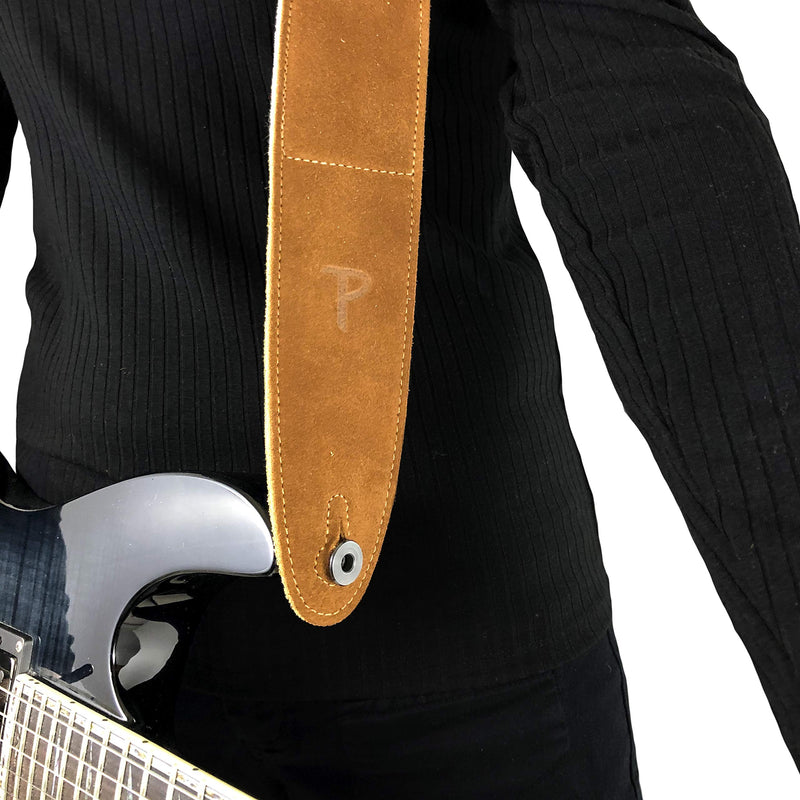 Perri's Leathers Suede Guitar Strap with Sheepskin Pad, Anti-Slip, Adjustable 41"–56", Compatible with All Guitars Natural
