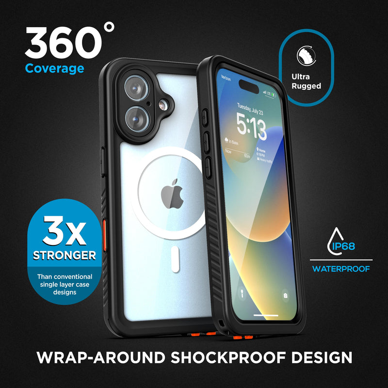 Encased for iPhone 16 Plus Waterproof Case with Belt Clip Holster [Military Grade] Shockproof, Full-Body Phone Cover with Built-in Screen Protector (Compatible with MagSafe)