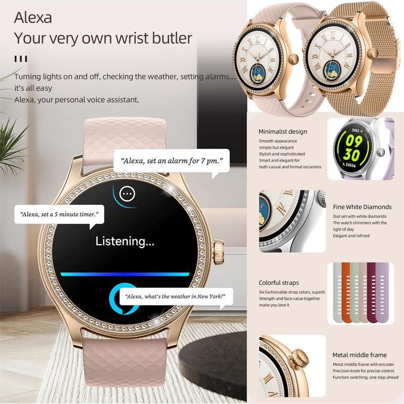Smart Watch (Answer/Make Calls) for Women with Alexa Built-in, Smartwatch for Android iPhone, 1.38" Activity Tracker with Heart Rate Sleep SpO2 Monitor, 100+ Sports IP68 Fitness Tracker (Rose Gold) Rose Gold