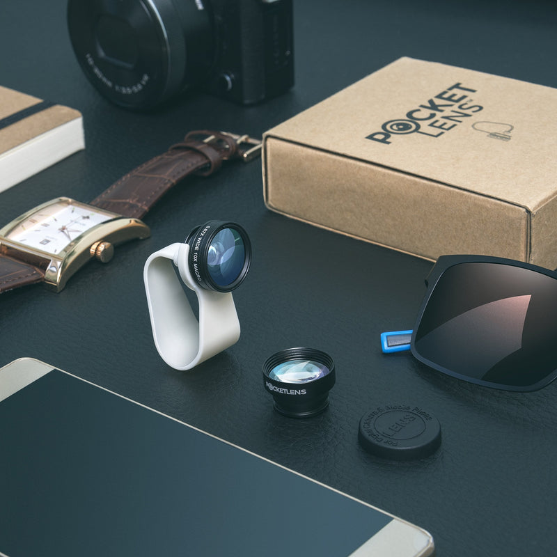 iPhone Camera Lens 2-in-1 by Pocket Lens, Macro and Wideangle Lens, Fits All iPhones, iPads, Samsung, Google Phones, Alternative to Olloclip, Comes with Waterproof Pouch