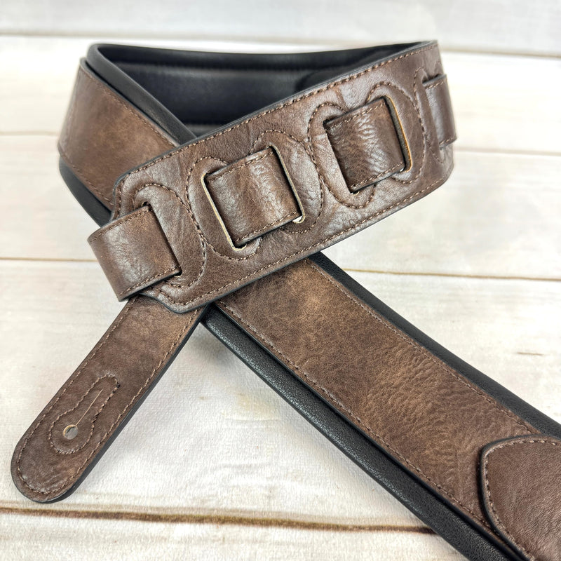 Walker & Williams G-108 Walnut Brown 2" Wide Guitar Strap with Padded Glove Leather Back For Acoustic, Electric, And Bass Guitars