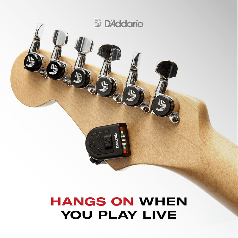 D'Addario Accessories Guitar Tuner - Micro Headstock Tuner - Tuner for Acoustic Guitar, Electric Guitar, Bass Guitar, Mandolin, Banjo, Ukelele - Compact & Discrete - Clip On - 1 Pack Single Pack Clip-On