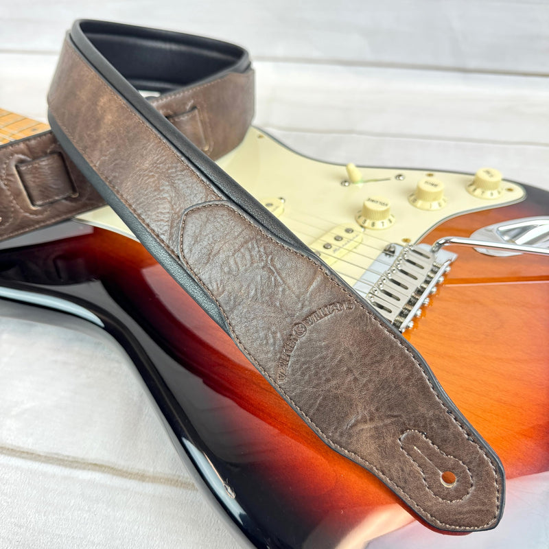 Walker & Williams G-108 Walnut Brown 2" Wide Guitar Strap with Padded Glove Leather Back For Acoustic, Electric, And Bass Guitars