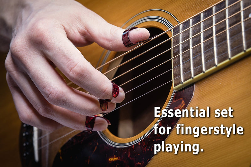 Thumb and Finger Picks - Large Red - Best for Fingerstyle Acoustic Guitar, Banjo or Ukulele. Includes a Pouch.