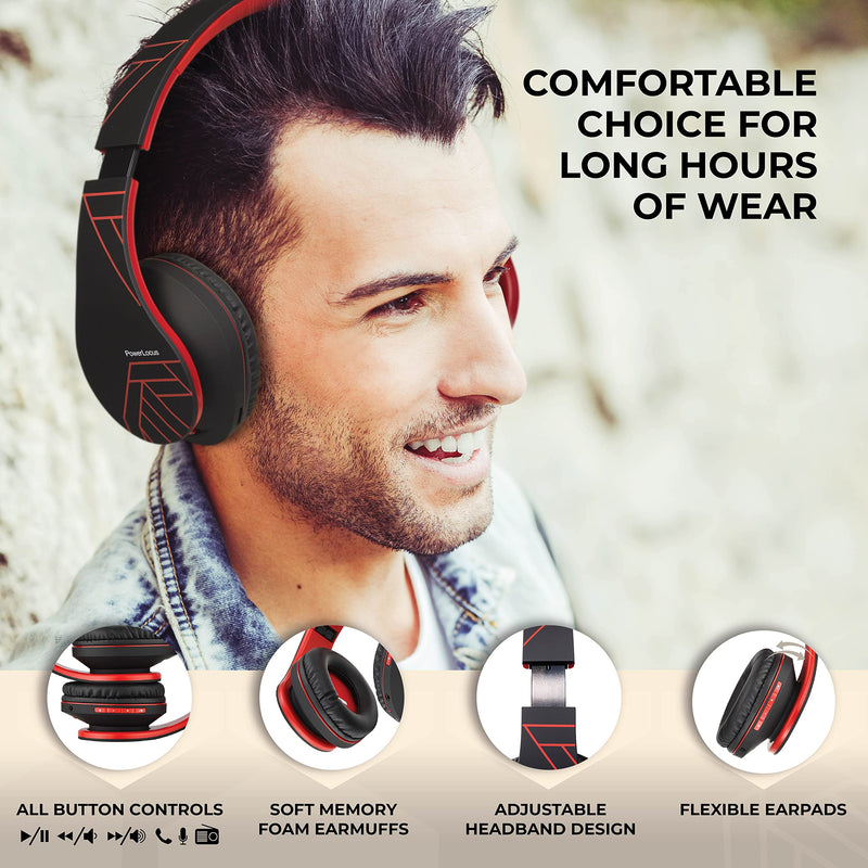 PowerLocus P2 Bundle - Wireless Headphones Over-Ear - 1pcs Rose Gold and 1pcs Black/Red