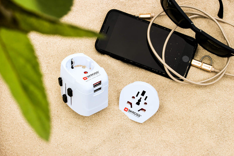SKROSS Pro Light World Travel Adapter with USB | 3-Pole Travel Adaptor with Slide System | Designed for 200+ Countries | Compact and Reliable | White Pro Light USB Adapter Single