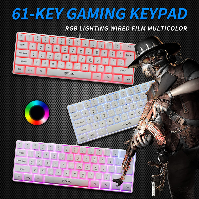 DGG 60% Wired Gaming Keyboard,RGB Backlit Ultra-Compact Mini Keyboard,Waterproof Mini Compact 61 Keys Keyboard, for PC/Mac Gamer, Typist, Travel, Easy to Carry on Business Trip,White White