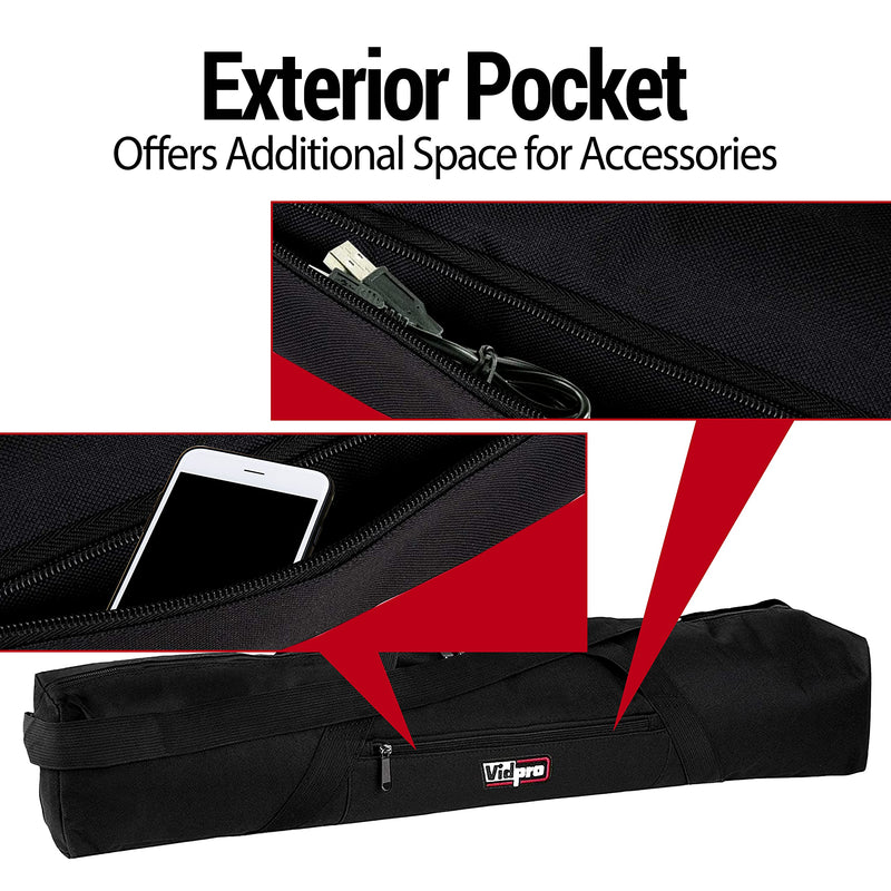 Vidpro TC-45 Tripod Carrying Case - Heavy Duty Nylon Bag with Shoulder Straps and Handles - Compact Case with Full Length Zippered Closure Plus External Pocket Fits Tripod with Head up to 45 Inches 45" Long