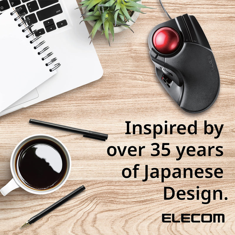 ELECOM HUGE Trackball Mouse, Wired, Finger-Operated, 8-Button Function, Precision Optical Gaming Sensor, Palm Rest Attached, Windows11, macOS (M-HT1URBK) Wired Trackball Mouse