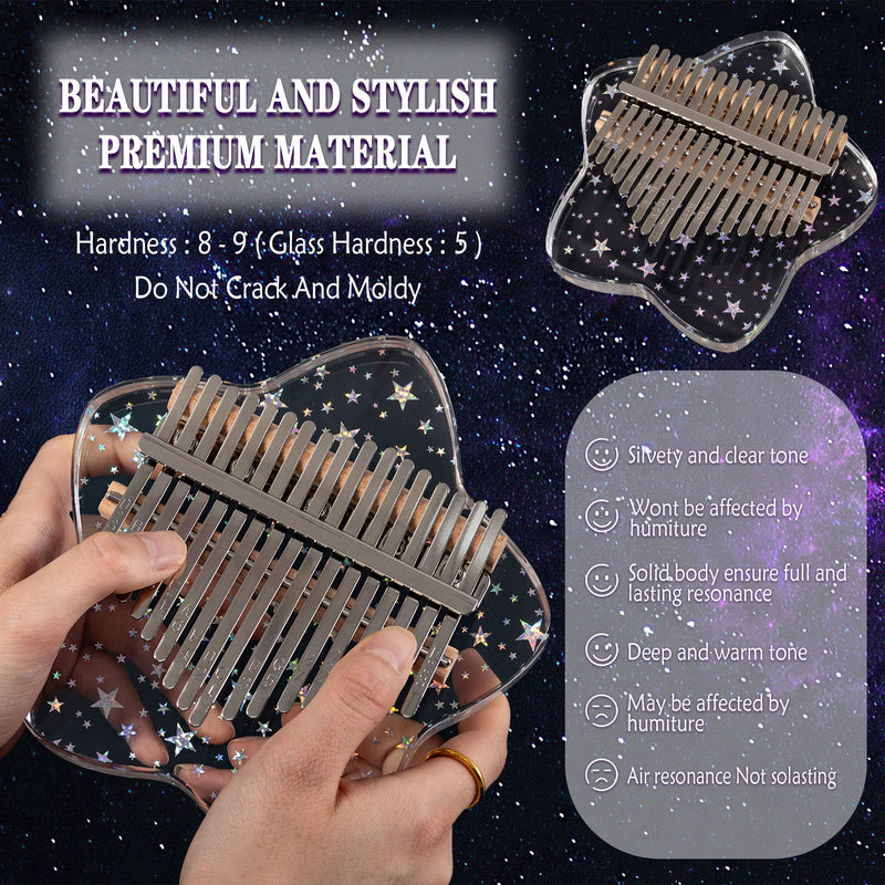 [AUSTRALIA] - Cute Kalimba Thumb Piano 17 Keys-Star Crystal Acrylic Finger Piano-Portable Mbira Musical Instruments Cute Christmas Gift with Tune Hammer and Study Instruction for Adults Beginners Star 