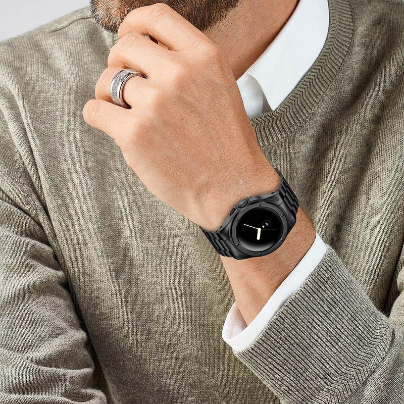 MioHHR Compatible with Google Pixel Watch 1 2 3(41mm) Bands with Case Men | Rugged Stainless Steel Protective Bumper Cover with Bands for Google Pixel 2/1, Pixel 3 41mm, Black (NOT Fits Pixel 4) 41mm Google Pixel Watch 1/2/3