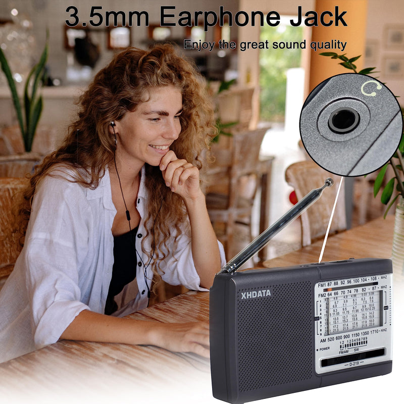 XHDATA D219 Portable AM FM Shortwave Radio Battery Operated Small Great Reception Radio with Good Sound,Earphone Jack for Gift Elder,Home,Child [Gray] Gray