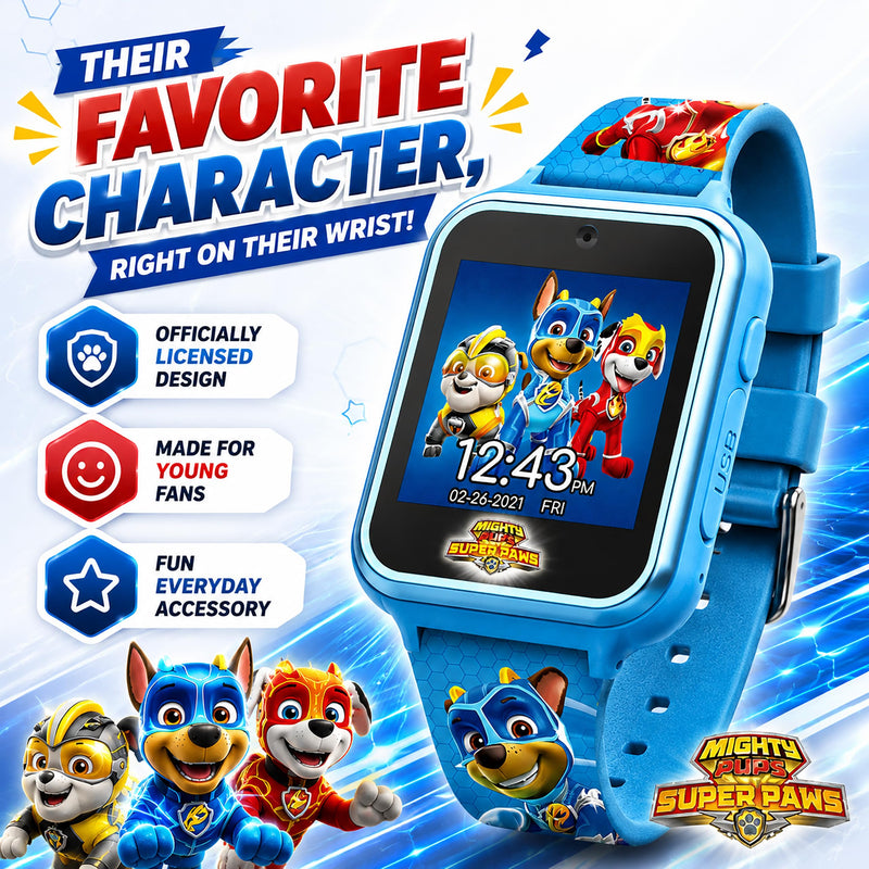 Accutime Paw Patrol Smart Watch with Camera for Kids and Toddlers - Interactive Smartwatch for Boys & Girls Featuring Games, Voice Recorder, Calculator, Pedometer, Alarm, Stopwatch, with USB Cable Blue