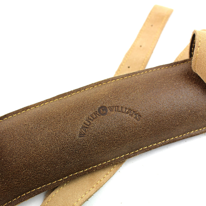 Walker And Williams C-19-DBRN Distressed Brown Finish Premium Soft Grain Leather Vintage Slash Guitar Strap Extra Long For Acoustic, Electric, And Bass Guitars