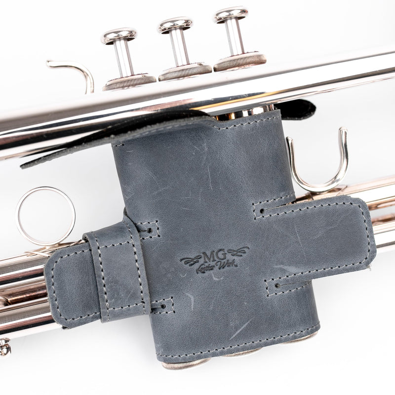 Trumpet Valve Guard XL Genuine Leather Protection Trumpet Valve Cover Valve Wrap (Gray) Blue
