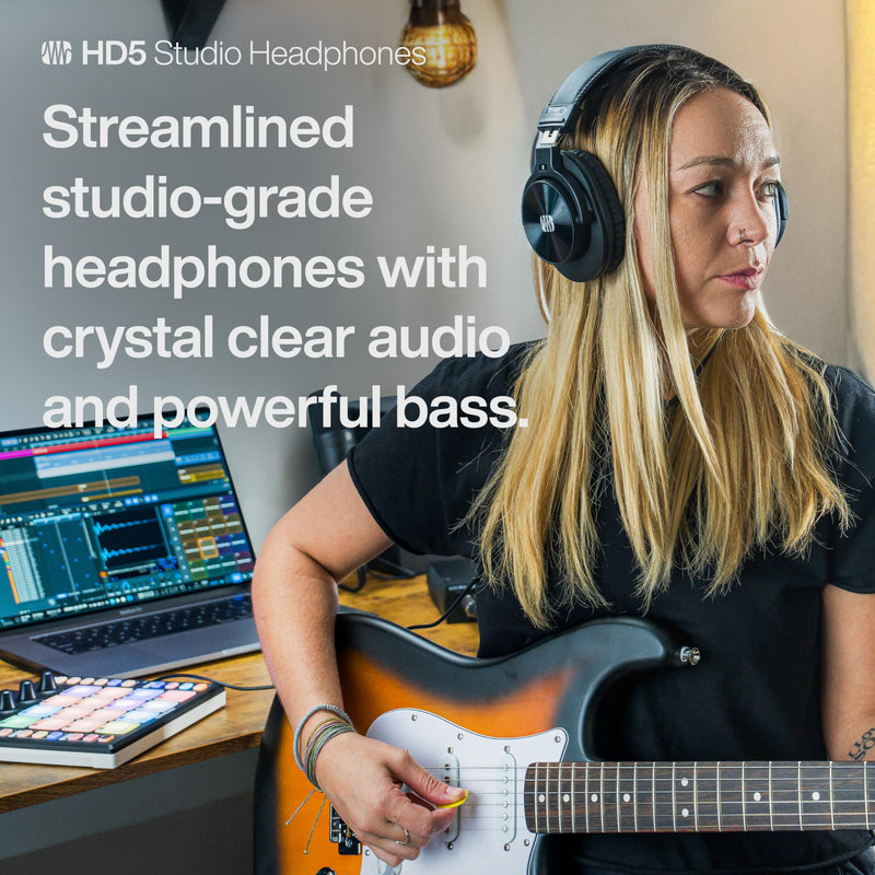 PreSonus HD5 Professional Monitoring Headphones —Wired, Closed-Back, Over-Ear Studio Recording Headphones for Professional Mixing and Monitoring Black