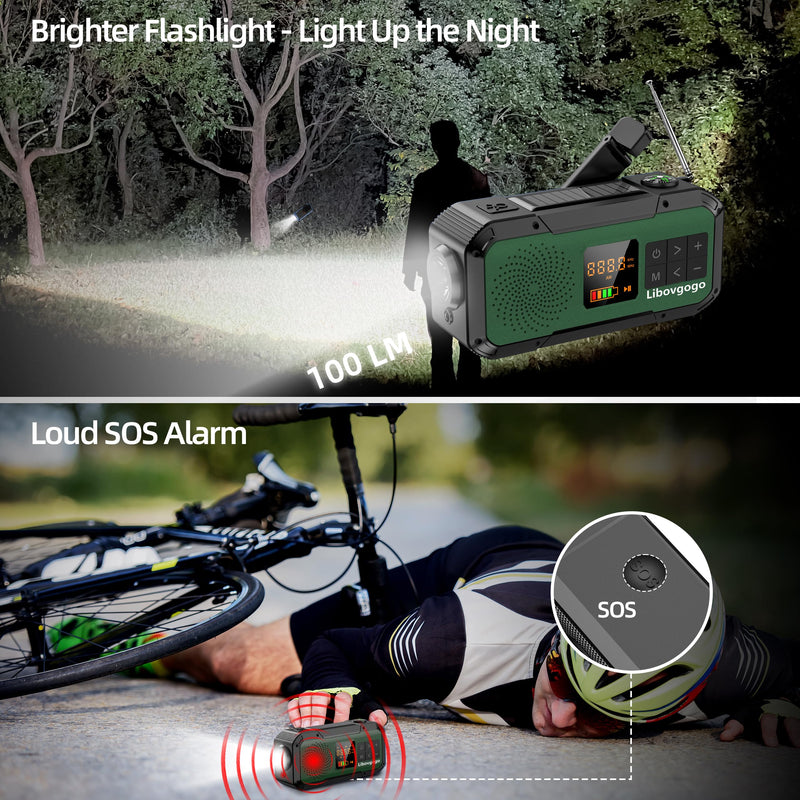 [AUSTRALIA] - Emergency Radio Waterproof Bluetooth Speaker,Portable Digital AM FM Radio with 2000mAH Cell Phone Charger,Flashlight,Hand Crank NOAA Weather Radio with Solar Panel,Emergency Survival Kit (Deep Green) Deep Green 