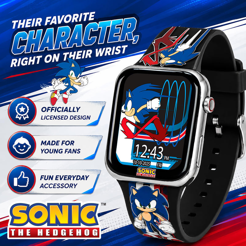 Accutime SEGA Sonic the Hedgehog Black Adult Smartwatch for Men, Women, Unisex - Touchscreen Camera, Weather, Messaging, Sports, Music, Heart Rate Monitor, Pedometer & More (Model: SNC4352M)