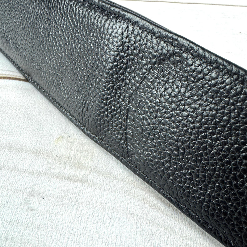 Walker & Williams LIH-2 Black And Brown Hand Carved Premium Leather Guitar Strap With Gold Earth Zodiac Star Design And Premium Padded Back For Acoustic, Electric, And Bass Guitars