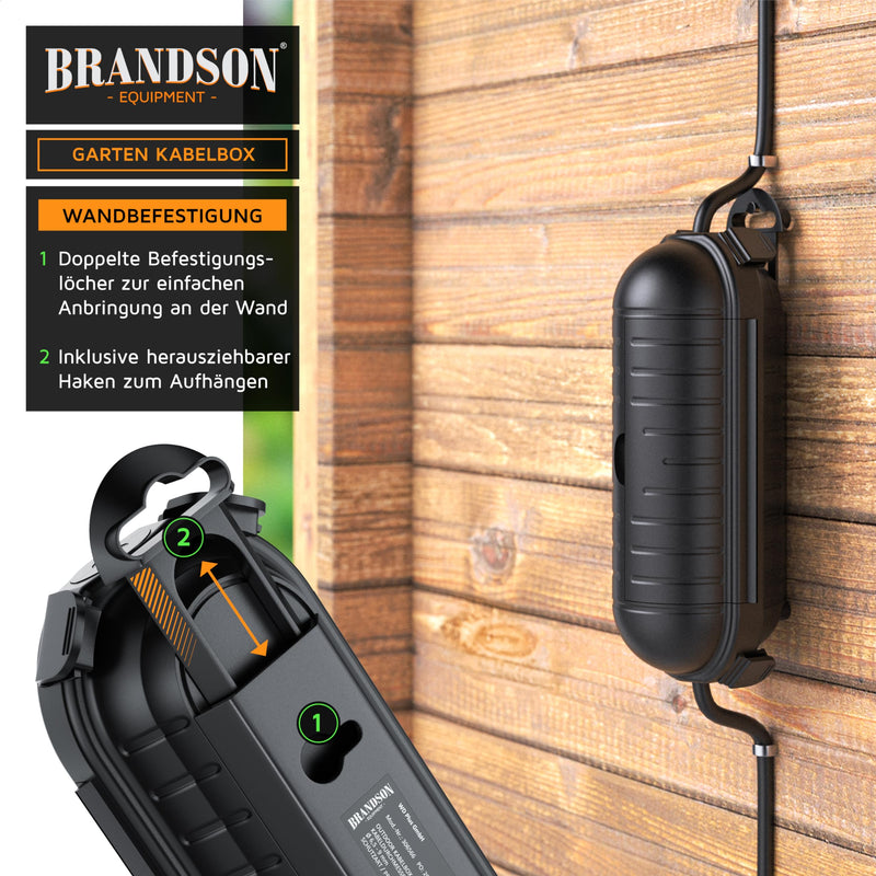 [AUSTRALIA] - Brandson - Garden Cable Box Waterproof - Outdoor IP44 Waterproof Safe Box - Non-Slip - Weatherproof Protective Box for Extension Cable for LED Chain Power Tool Lawnmower A: 1 x black 
