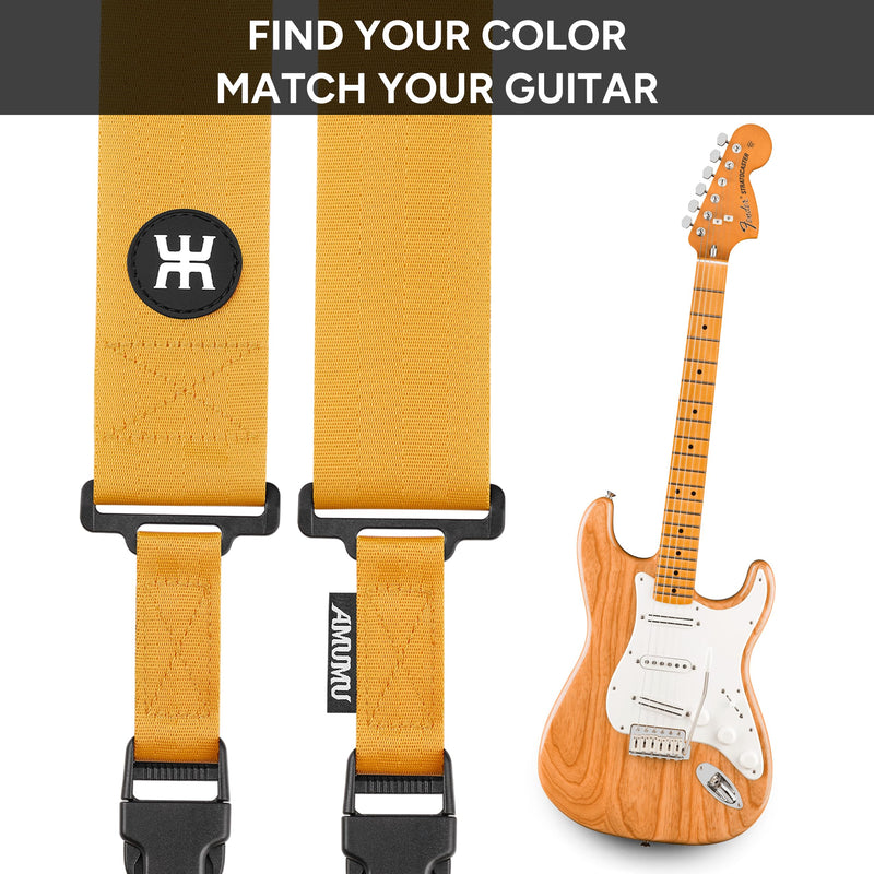 Amumu SNAPLOCK Guitar Strap with Clip - Metallic Gold Nylon for Acoustic, Electric & Bass Guitar - 2" Wide