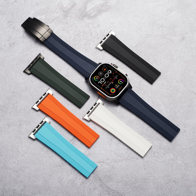 Ocean Luxe Band For Apple Watch Ultra 2 Bands for Men 49mm 46mm 45mm 44mm, Rubber Rugged Silicone Strap with Metal Connector for iWatch Series 10 9 8 7 6 5 4 3 2 1 SE Orange-Silver