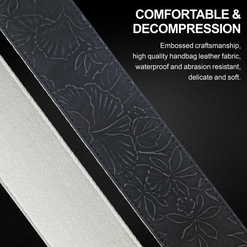 Nefelibata Guitar Strap with Pick Pocket,2.3 inch Porter Style Leather Carving Guitar Straps,60s Vintage Style?Black? E# - Black