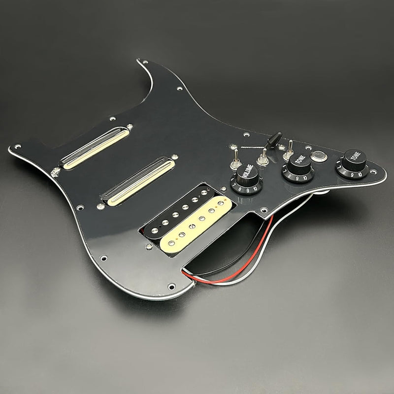 Humbucker Electric Guitar Pickguard Pickup with Singlecut Wiring Loaded Prewired Pickguard SSH Guitar Pickguard Swith Control Scratchplate Assembly for Fender Strat Guitar (Right Hand-Black-Black) Right Hand-Black-Black