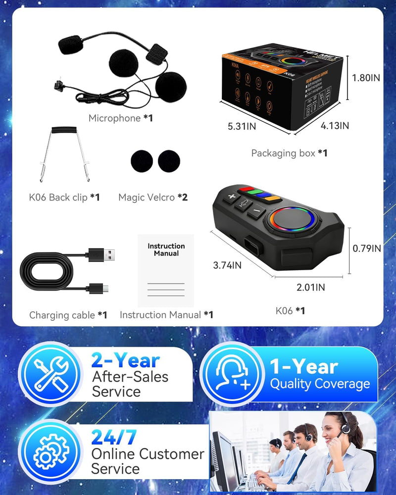 [AUSTRALIA] - Y102X Helmet Talk Motorcycle Helmet Headset, Wireless Helmet Intercom for 2 People to Talk, with CVC Noise Reduction Music Control Response, Bluetooth Headset speaker for motorcycle helmet intercom 