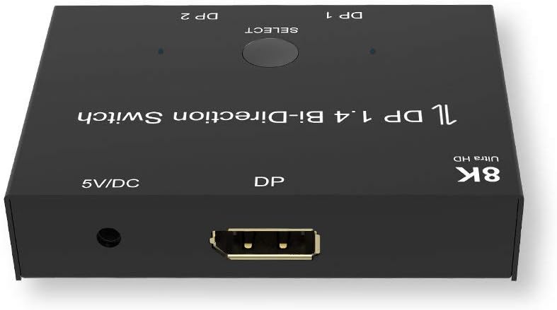 DisplayPort Switch Splitter, Bi-Directional DP 1.4 2 in 1 Out/1 in 2 Out Switcher, Support 8K @ 30Hz 4K @ 120Hz Splitter Converter for Multiple Source and DisplaysPort
