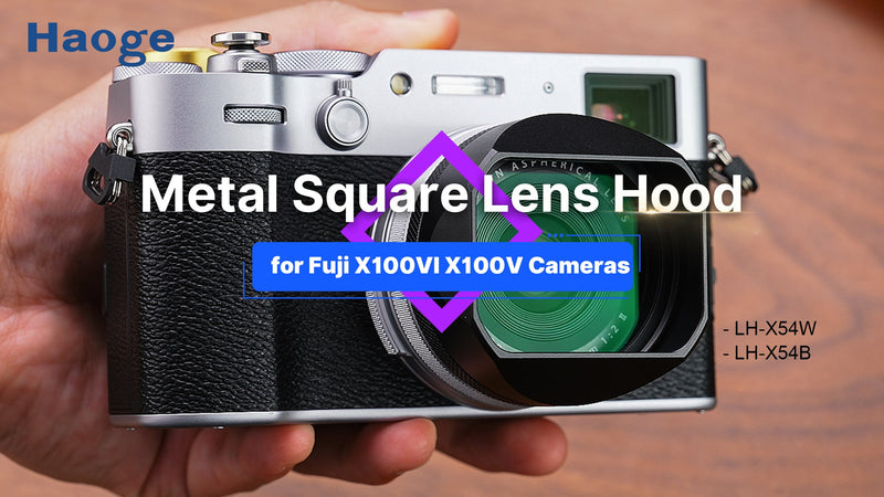 Haoge Square Metal Lens Hood Shade for Fuji X100VI Fujifilm FinePix X100V X100F X100 X100S X100T X70 Camera Black with Cap and 49mm Adapter Ring Kit