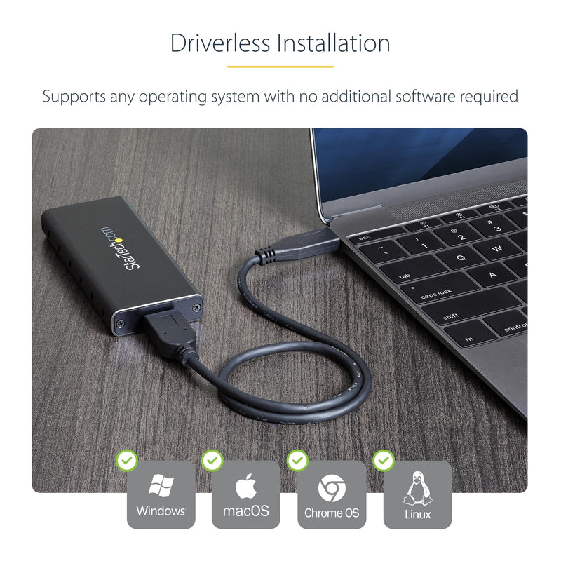 StarTech M.2 SATA SSD Enclosure, USB 3.1 10Gbps, Aluminum (SM21BMU31C3) | For USB-C host, Cable included, USB 3.1 Gen 2, 30 to 80mm, SATA I/II/III, Ventilation, Aluminum 10Gbps SATA