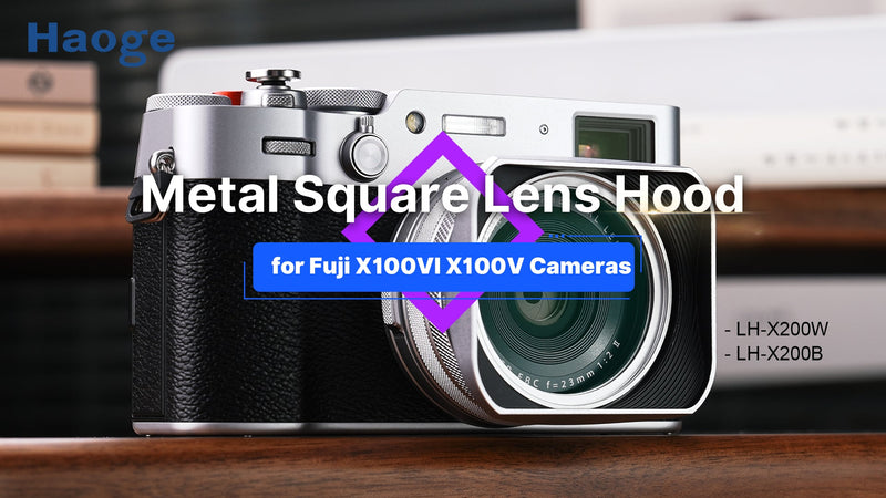 Haoge LH-X200S Square Metal Lens Hood with 49mm Adapter Ring Metal Cap for Fujifilm X100VI x-100vi x100v x100f x100t x100s Fuji Photo Camera Accessories Silver