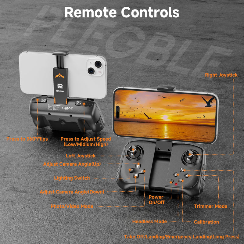 PLEGBLE Drones with Camera for Adults 4K, Beginner FPV Drone | Brushless Motor, 30 Mins Flight Time, Foldable Design, One-Key Takeoff/Landing, Emergency Stop, Under 249g, Gift for Kids Gray