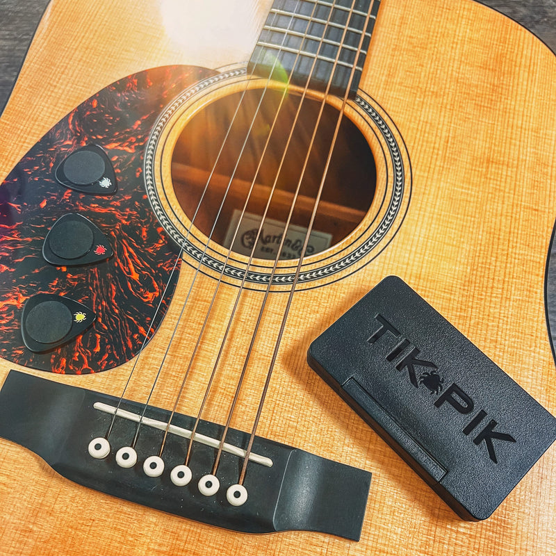TIK PIK 6-Pack Guitar Picks for Acoustic & Bass Guitars | As Seen On Shark Tank | Black Heavy Gauge 0.96mm Black 6-Pack