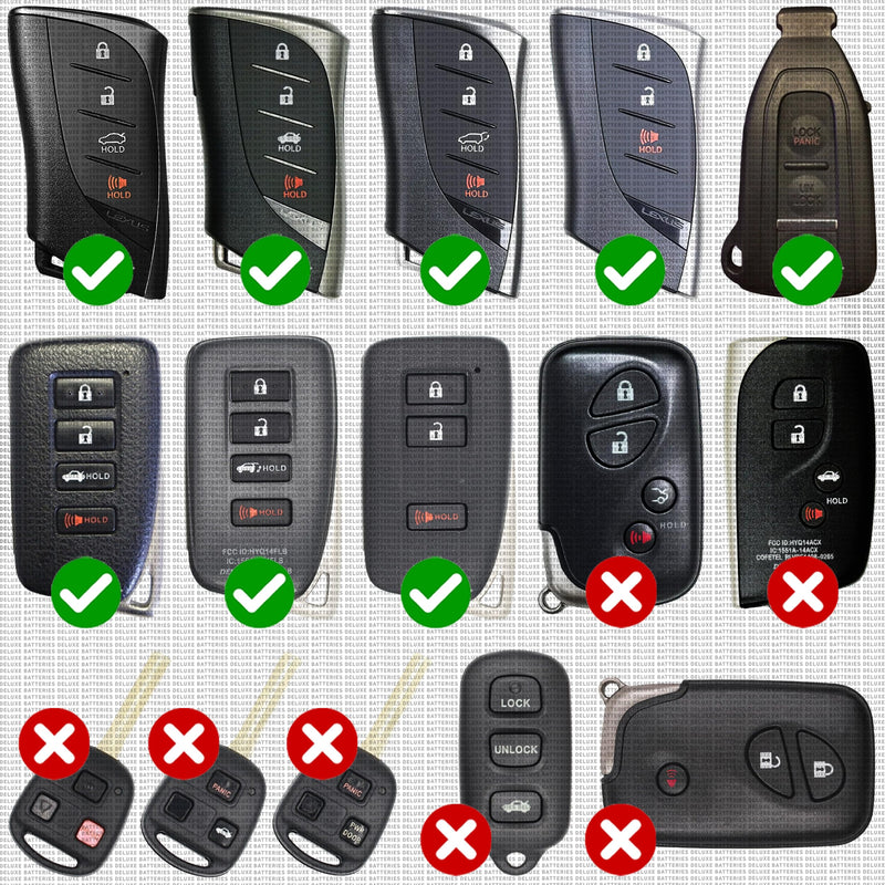 Key Fob Replacement Batteries for Lexus RX ES NX IS UX GX RC GS LS (RX350 ES350 NX300 RX450h NX200t ES300h GX460 NX350 GS350 IS300 UX200 IS350 UX250h RC350) Smart Remote (2-Pack) (Check Fitment Guide)