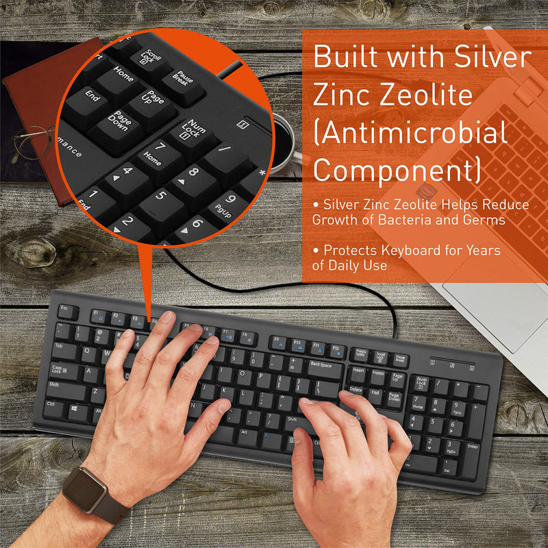 X9 Performance Wired Keyboard - USB Computer Keyboard Wired, Coated with Silver Zinc Zeolite - USB Keyboard for Laptop with 5FT Cable - Wired Computer Keyboard for PC | Chromebook - Perfect for Office