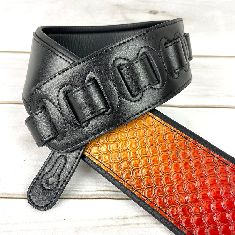 Walker And Williams KB-06 Premium Carved Fish Scale Guitar Strap In Painted Sunset Finish For Acoustic, Electric, And Bass Guitars