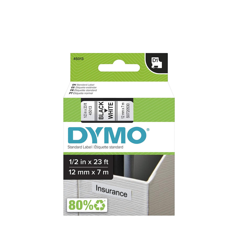 [AUSTRALIA] - DYMO D1 Labels, 1/2-Inch x 23-Foot Roll, Black Print on White, Self-Adhesive, For LabelManager Label Makers 1 Pack 