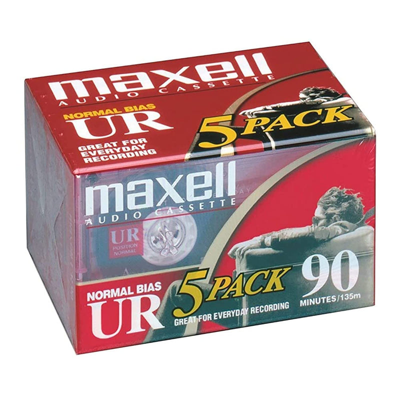 Maxell UR 90 Normal Bias Blank Audio Recording Cassette Tape, Low Noise, 90 Minute Recording Time, 5 Pack 1 Pack