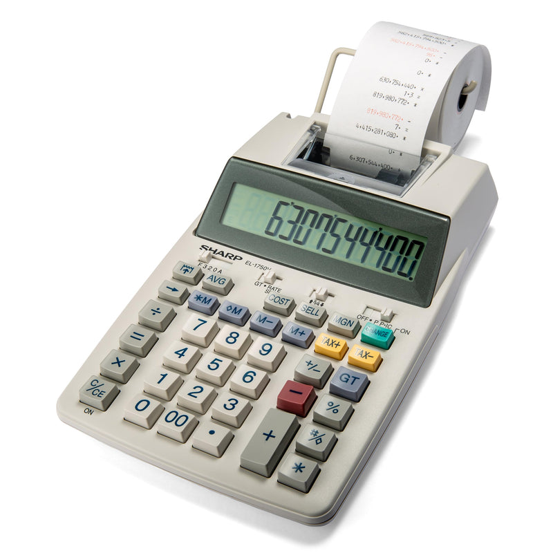 Sharp EL-1750V Two-Color Printing Calculator 2 Lines/Sec 3" Black/Red Off-White